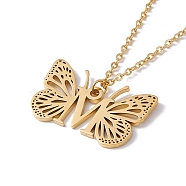 Initial Letter with Butterfly Pendant Necklace, Golden 304 Stainless Steel Jewelry for Women, Letter.M, Pendant: 17x27.5x1mm, 15.55 inch(39.5cm)(NJEW-C026-01G-M)