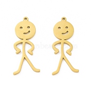 Ion Plating(IP) 304 Stainless Steel Pendants, Human Charm, Real 18K Gold Plated, 37x16x1.5mm, Hole: 1.4mm(STAS-C003-06G)