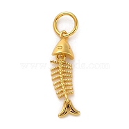 925 Sterling Silver Pendants, Fishbone Charms with Jump Rings, Golden, 18x4.5x2.5mm, Hole: 3.5mm(STER-R010-04G)