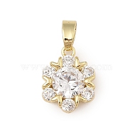 Brass Micro Pave Cubic Zirconia Pendants, with Jump Ring Charms, Snowflake, 12x10x3mm, Hole: 3x5mm(KK-U041-02G-03)