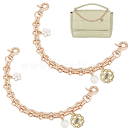 Elite 2Pcs Iron Chain Bag Handles, Alloy Enamel Flower & ABS Plastic Imitation Pearl Charm Bag Straps, Mixed Color, 255mm(FIND-PH0010-17)