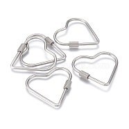 304 Stainless Steel Screw Carabiner Lock Charms, for Necklaces Making, Heart, Stainless Steel Color, 33x33.5x4mm, Screw: 7x4mm(ZIRC-F255-059P)