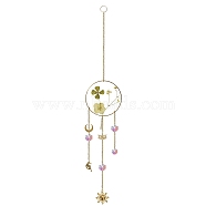 Glass Pendant Decorations, with Metal Finding and Dried Flower, Garden Window Hanging Suncatchers, Sun, Clover, 440mm(PW-WG43887-05)