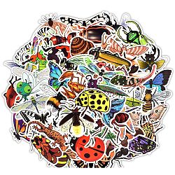 50Pcs PVC Self-Adhesive Cartoon Stickers, Waterproof Decals for Party Decorative Presents, Kid's Art Craft, Insects, 50~100mm(WG86693-07)