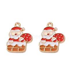 Alloy Enamel Pendants, Christmas Theme, Light Gold, Santa Claus, 21x16x1.2mm, Hole: 1.6mm(X1-ENAM-I061-01KCG-16)