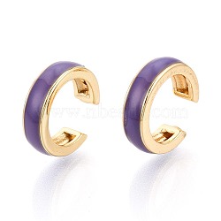 C-Shaped Brass Enamel Cuff Earrings, Real 18K Gold Plated, Purple, 14x14.5~15x4mm(EJEW-T049-07G)