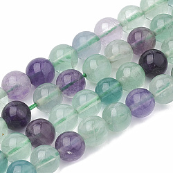 Natural Fluorite Beads Strands, Round, 8~9mm, Hole: 1mm, about 45~47pcs/strand, 15 inch(G-S333-8mm-006)