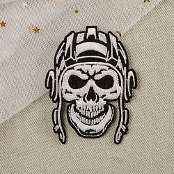 Computerized Embroidery Cloth Iron on/Sew on Patches, Costume Accessories, Appliques, Skull, WhiteSmoke, 76x61mm(PW-WG02D0B-02)