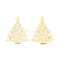 201 Stainless Steel Big Pendants, Etched Metal Embellishments, Christmas Tree, Real 18K Gold Plated, 53x39x0.3mm, Hole: 2mm(STAS-N102-11LG)