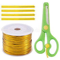 Plastic Wire Twist Ties, with Iron Core and Stainless Steel & ABS Plastic Scissors, Gold, 4x0.2mm, about 100yards/roll(AJEW-TA0017-16)