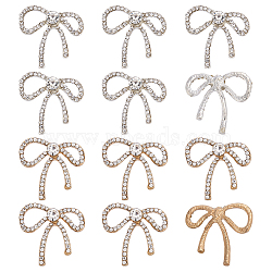 12Pcs 2 Colors Alloy Rhinestone Cabochons, Bowknot, Platinum & Light Gold, 23.5x24x4mm, 6pcs/color(FIND-FG0004-58)