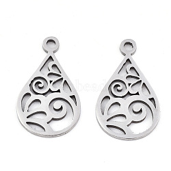 Non-Tarnish 201 Stainless Steel Pendants, Laser Cut, Teardrop, Stainless Steel Color, 17x10x0.9mm, Hole: 1.4mm(STAS-S081-049)