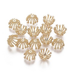 Brass Bead Caps, with Micro Pave Cubic Zirconia, Real 18K Gold Plated, 12.5x7.8mm, Hole: 1mm(KK-I644-35G)