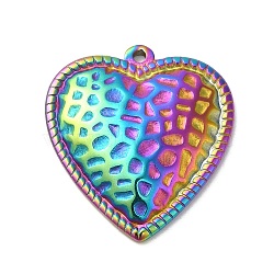 Ion Plating(IP) 304 Stainless Steel Pendants, Textured, Heart Charm, Rainbow Color, 27x25x3.5mm, Hole: 1.6mm(STAS-K267-05B-RC)