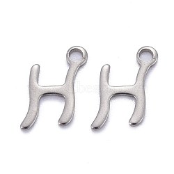 304 Stainless Steel Pendants, Alphabet, Stainless Steel Color, Letter.H, 9x7x1mm, Hole: 1.5mm(STAS-Z023-H)
