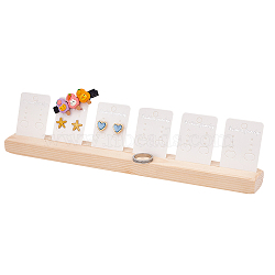 Wooden Jewelry Display Card Stands, Earring Display Card Holder with 6Pcs Plastic Display Cards, BurlyWood, 30x3.3x6.3cm(ODIS-WH0027-045)