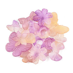 Transparent Acrylic Beads, Frosted, Mixed Shapes, Violet, 12~30.5x11.5~39.5x2.5~9mm, Hole: 1.6~2.7mm(OACR-H039-04I)