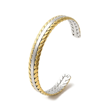 304 Stainless Steel Cuff Bangles, Golden & Stainless Steel Color, Inner Diameter: 2-3/8 inch(5.9cm)