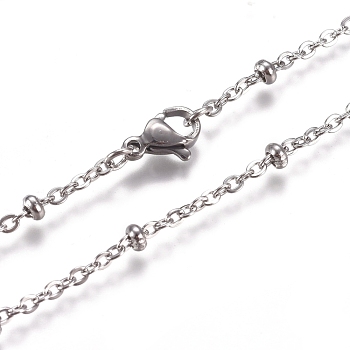 304 Stainless Steel Cable Chains/Satellite Chains Necklaces, with Rondelle Beads and Lobster Claw Clasps, Stainless Steel Color, 17.91 inch(45.5cm), 2mm