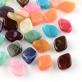 Rhombus Imitation Gemstone Acrylic Beads, Mixed Color, 20~21x16x8.5mm, Hole: 2mm, about 310pcs/500g
