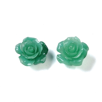 Synthetic Coral 3D Flower Rose Beads, Dyed, Sea Green, 14x8mm, Hole: 1~1.4mm
