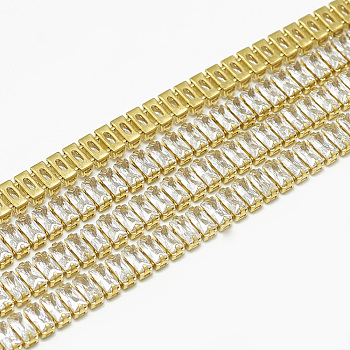 Brass Rectangle Cubic Zirconia Chains, Cubic Zirconia Cup Chain, Lead Free & Nickel Free, Raw(Unplated), 5.5x2.5x2.5mm, about 316pcs/m