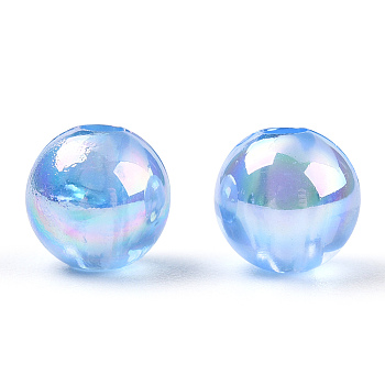 Transparent Acrylic Beads, AB Colors Plated, Round, Cornflower Blue, 8mm, Hole: 2mm