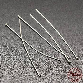 Sterling Silver Flat Head Pins, Silver, 38~40x1.5x0.5mm, Head: 1.5mm