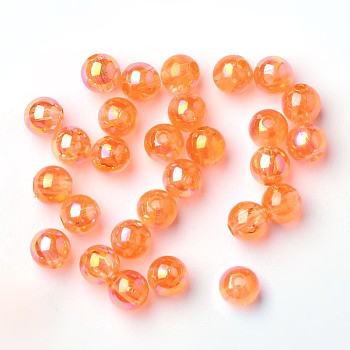 Eco-Friendly Transparent Acrylic Beads, Round, AB Color, Dark Orange, 4mm, Hole: about 1.2mm; about 17000pcs/500g.