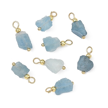 Raw Rough Natural Aquamarine Pendants, Nuggets Charms with 304 Stainless Steel Loops, Golden, 15.5~19x7.5~9x6.5~8mm, Hole: 3mm