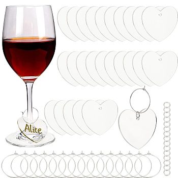 DIY Heart Wine Glass Charms Making Kits, including Transparent Acrylic Disc Charms, Brass Wine Glass Charm Rings, Platinum