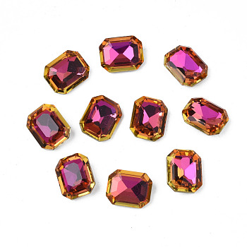 Pointed Back Glass Rhinestone Cabochons, Nail Art Decoration Accessories, AB Color Plated, Faceted, Mahjong, Orchid, 10x8x4mm, about 720pcs/bag
