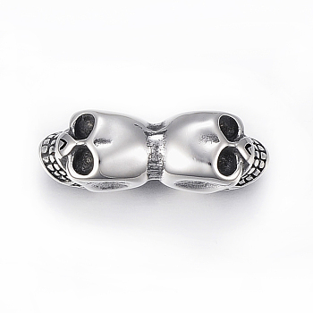 304 Stainless Steel Beads, Skull, Antique Silver, 36x11.5x12.5mm, Hole: 6.5mm