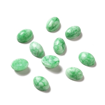 Dyed Natural Jade Cabochons, Oval, Lime Green, 10x14x5~7mm