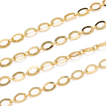 Brass Chains, Oval Link Chains, with Spool, Long-lasting Plated, Unwelded, Textured, Golden, 6x4x0.3mm, about 32.8 Feet(10m)/roll
