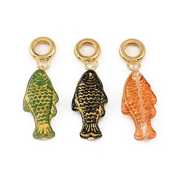 Brass Resin & Enamel European Dangle Charms, Large Hole Pendants, Fish, Rack Plating, Long-Lasting Plated, Cadmium Free & Lead Free, Real 18K Gold Plated, Mixed Color, 38mm, Hole: 5.5mm