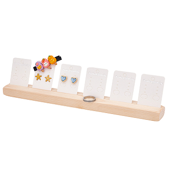 Wooden Jewelry Display Card Stands, Earring Display Card Holder with 6Pcs Plastic Display Cards, BurlyWood, 30x3.3x6.3cm