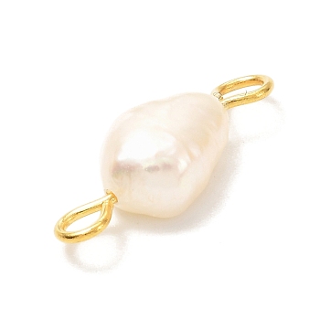 Natural Cultured Freshwater Pearl Beads Links Connectors, with 304 Stainless Steel Eye Pin, Golden, Nuggets, Seashell Color, 16~18x6.5~7x4.5~6mm, Hole: 2~3mm