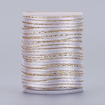 Polyester Cord, with Gold Metallic Cord, Chinese Knotting Cord, White, 1.5mm, about 4.37 yards(4m)/roll