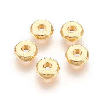 Intercalaire perles en 304 acier inoxydable, plat rond, véritable 24k plaqué or, 6x2mm, Trou: 1.8mm