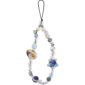 Resin & Acrylic Mobile Straps, Shell Shape, Mixed Color, 18cm