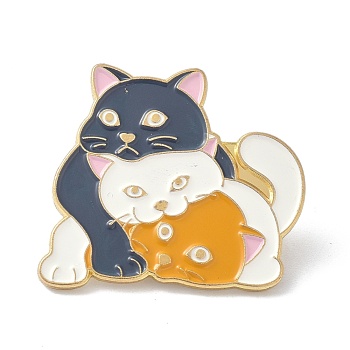 Cute Cats Enamel Pin, Alloy Enamel Brooch Pin for Clothes Bags, Golden, Gray, 25.5x30x10mm, Pin: 1mm
