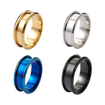 4Pcs 4 Colors Stainless Steel Grooved Finger Ring Settings, Ring Core Blank, for Inlay Ring Jewelry Making, Mixed Color, Size 9, 1pc/color