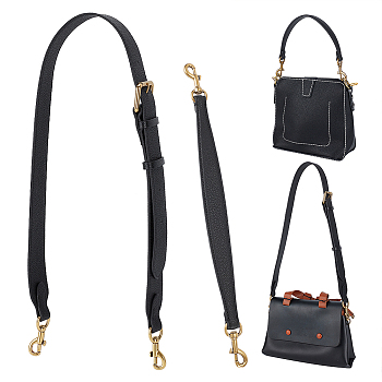 WADORN 2Pcs 2 Style Cowhide Leather Bag Handles, with Alloy Swivel Eye Bolt Snap Hooks, for Bag Replacement Accessories, Black, 39~107.5x2.6~4.8cm