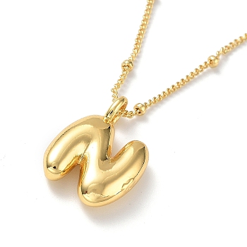 Initial Letter Brass Pendant Necklaces, Real 18K Gold Plated, Letter N, 17.52 inch(445mm), Letter: 19x14mm.