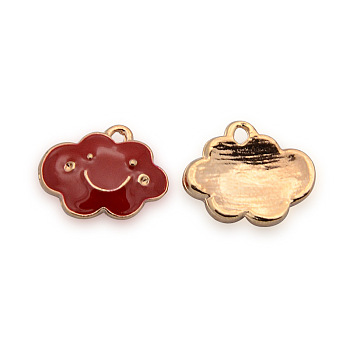 Rose Gold Tone Alloy Enamel Pendants, Cloud Charms, Red, 11x14x2mm, Hole: 1mm