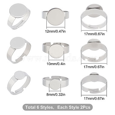 24Pcs 6 Style Adjustable 304 Stainless Steel Pad Ring Settings(STAS-SC0004-75)-2