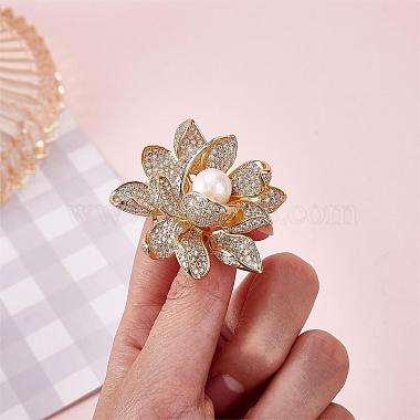 Golden Lotus Flower Brooch Clear Zircon Brooch Pin White Beads Brooches Badge Jewelry for Jackets Backpack Corsage Lapel Scarf Clothing Accessories(JBR104A)-3