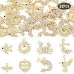 32Pcs 8 Styles Alloy Rhinestone Pendants, Mixed Shapes, Lead Free & Cadmium Free, Light Gold, 13.5~24x14~22x2~3mm, Hole: 1.6~2mm, 4pcs/style(FIND-YW0011-53KCG)