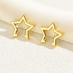 201 Stainless Steel Star Cuff Earrings, Real 18K Gold Plated(VR3458)